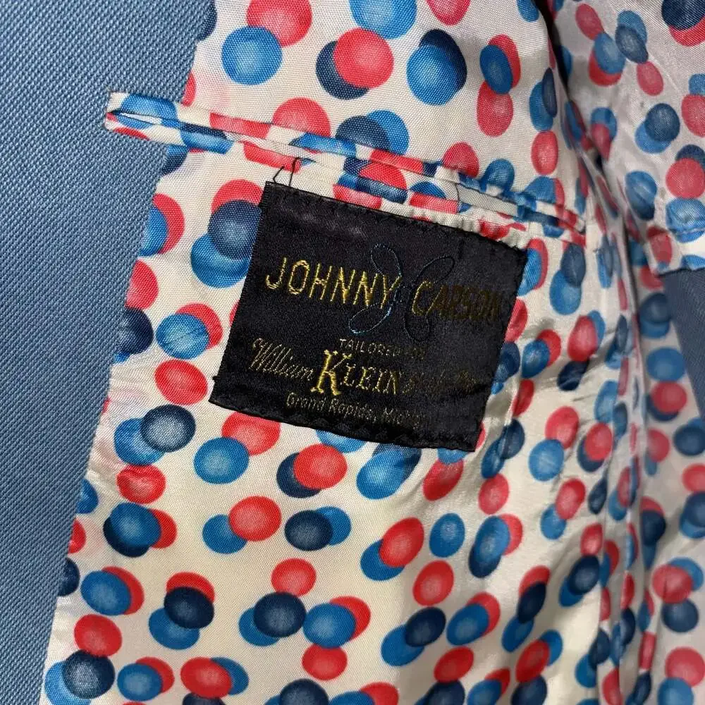 Vintage Johnny Carson Blue Leisure Blazer Jacket With Polka Dot Lining